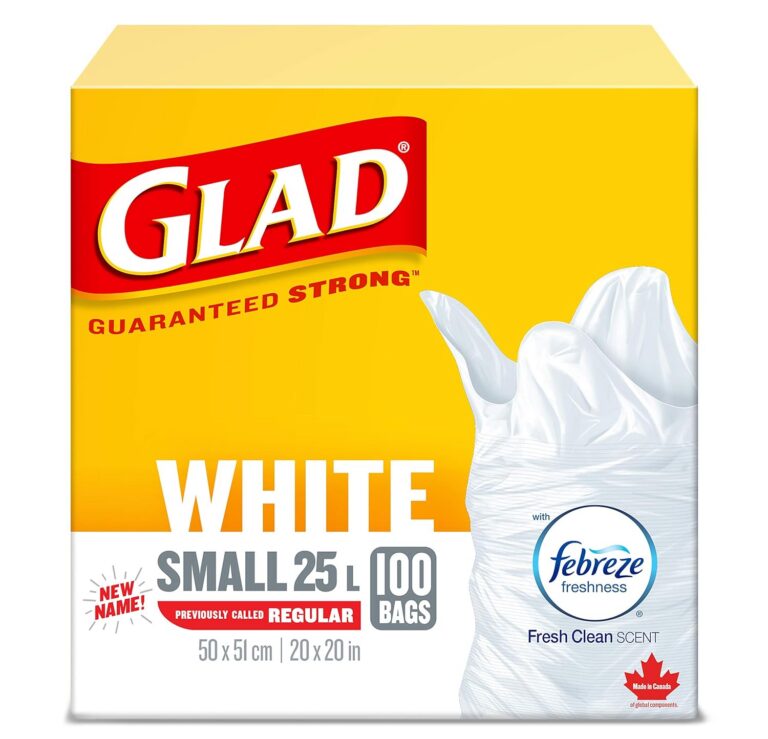 Glad White Garbage Bags - Small 25 Litres - Febreze Fresh Clean Scent, 100 Trash Bags, Made in Canada of Global Components