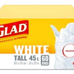 Glad White Garbage Bags - Tall 45 Litres - Unscented, 60 Trash Bags, Made in Canada of Global Components