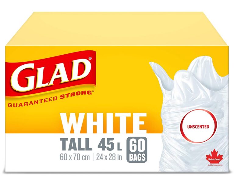 Glad White Garbage Bags - Tall 45 Litres - Unscented, 60 Trash Bags, Made in Canada of Global Components
