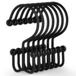 Goowin Shower Curtain Hooks, 12 Pcs Shower Curtain Rings, Durable Rust Proof Black Shower Curtain Hooks, Shower Rings for Curtain, Double Glide Shower Curtain Hooks for Shower...