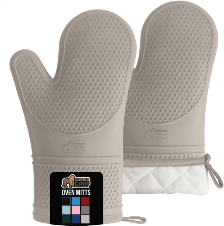 GORILLA GRIP Heat Resistant Silicone Oven Mitts Set, Soft Quilted Lining, Extra Long, Waterproof Flexible Gloves for Cooking and BBQ, Kitchen Mitt Potholders, Easy Clean, Set of...