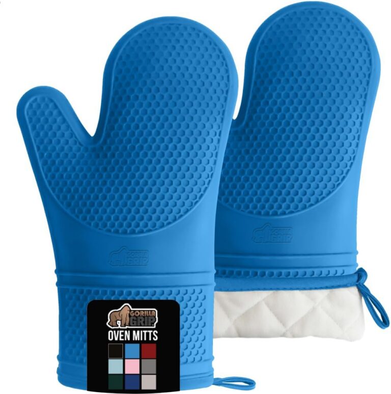 GORILLA GRIP Heat Resistant Silicone Oven Mitts Set, Soft Quilted Lining, Extra Long, Waterproof Flexible Gloves for Cooking and BBQ, Kitchen Mitt Potholders, Easy Clean, Set of...