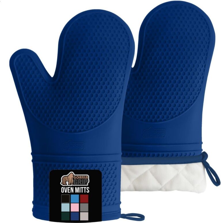 GORILLA GRIP Heat Resistant Silicone Oven Mitts Set, Soft Quilted Lining, Extra Long, Waterproof Flexible Gloves for Cooking and BBQ, Kitchen Mitt Potholders, Easy Clean, Set of...