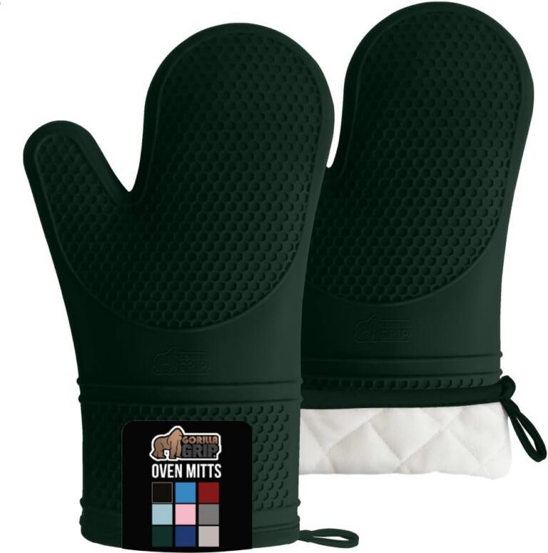 GORILLA GRIP Heat Resistant Silicone Oven Mitts Set, Soft Quilted Lining, Extra Long, Waterproof Flexible Gloves for Cooking and BBQ, Kitchen Mitt Potholders, Easy Clean, Set of...