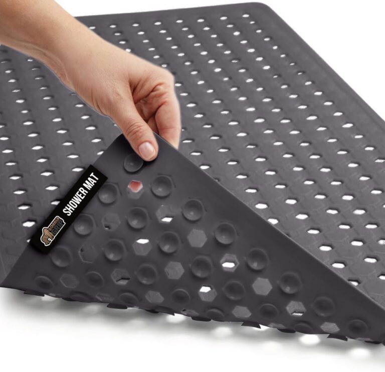 GORILLA GRIP Patented Bath Tub Shower Mat, 35x16 Washable Bathtub Floor Mats, Suction Cups and Drain Holes to Keep Tubs Clean, Charcoal Opaque