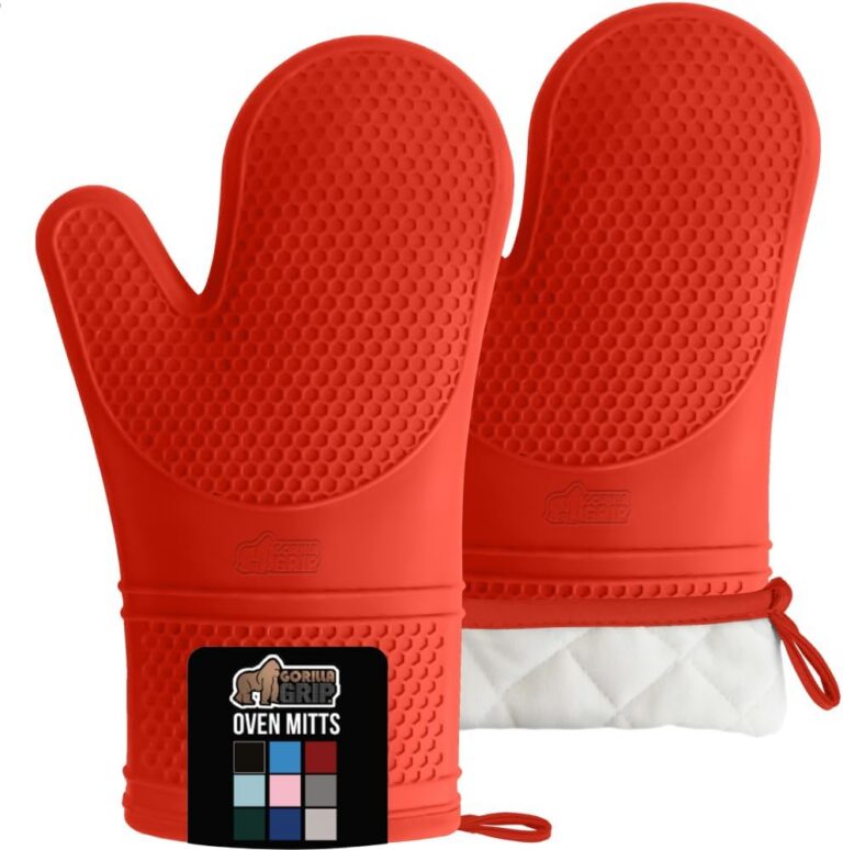 GORILLA GRIP Slip and Heat Resistant Silicone Oven Mitts, Soft Quilted Lining, Extra Long, Waterproof Flexible Gloves for Cooking and BBQ, Mitt Potholders, Kitchen Décor, Coral...