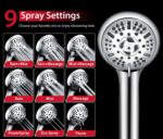 GRICH Shower Head with Handheld Spray Combo: 2 in 1 Rainfall Shower Heads high Pressure & Handheld Shower Head, 9 Spray Modes/Settings Detachable Shower Head with Hose cUPC and...