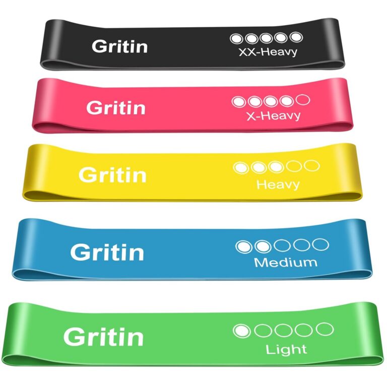 Gritin Resistance Bands, Set of 5 Skin-Friendly Resistance Fitness Exercise Loop Bands with 5 Different Strength Levels - Travel Carrying Case Included - Ideal for Home, Gym,...