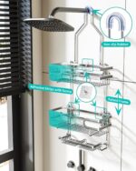 HapiRm Shower Caddy Hanging - 3 Tier Over Head Shower Caddy No Drilling, Bathroom Organizers with 2 Soap Holder & 12 Hooks, Bathroom Shelf Organizer for Shampoo, Soap, 12.6 x...