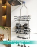 HapiRm Shower Caddy Hanging - 3 Tier Over Head Shower Caddy No Drilling, Bathroom Organizers with 2 Soap Holder & 12 Hooks, Bathroom Shelf Organizer for Shampoo, Soap, 12.6 x...