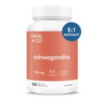 HEAL + CO. Ashwagandha – High Potency 5:1 Extract with 5,000 mg per Serving – Adaptogen for Stress Relief & Energy Support – 120 Vegan Capsules