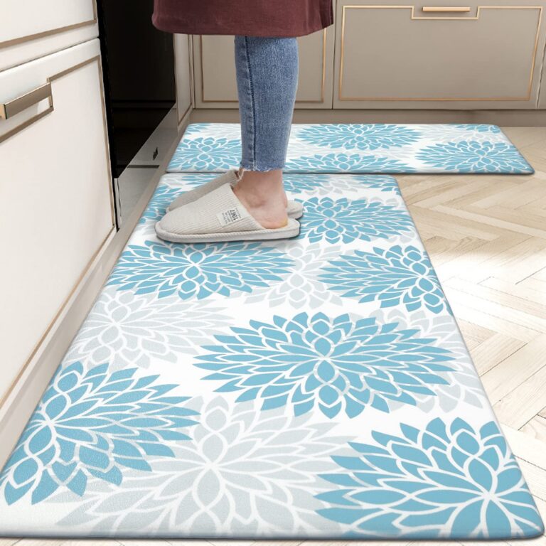 HEBE Anti Fatigue Kitchen Floor Mat Set of 2 Waterproof Non Skid Kitchen Mats and Rugs Set Heavy Duty PVC Leather Comfort Foam Rug for Sink Office 17"x48"+17"x28"