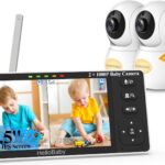 HelloBaby Baby Monitor 2 Cameras with 1080P Baby Camera,5.5’’ Split-Screen Baby Monitor with Camera and Night Vision,No WiFi,Pan-Tilt-Zoom,Night Light,1000ft Range,Two-Way...