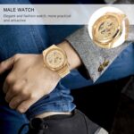 Hemobllo Quartz Watch for Men Waterproof- Golden Stainless Steel Business Wristwatch Display Time and Date - 4.33X1.57X0.78 Inch