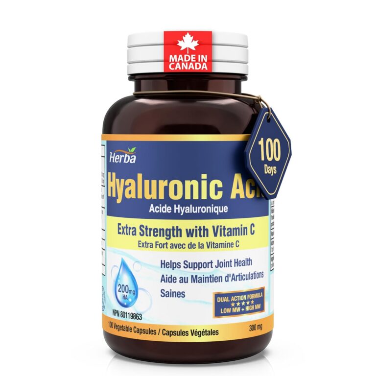 Herba Hyaluronic Acid Supplement 200mg - 100 Capsules | 100% Purity Hyaluronic Acid Capsules with Vitamin C to Support Joint and Bone Health | Made in Canada