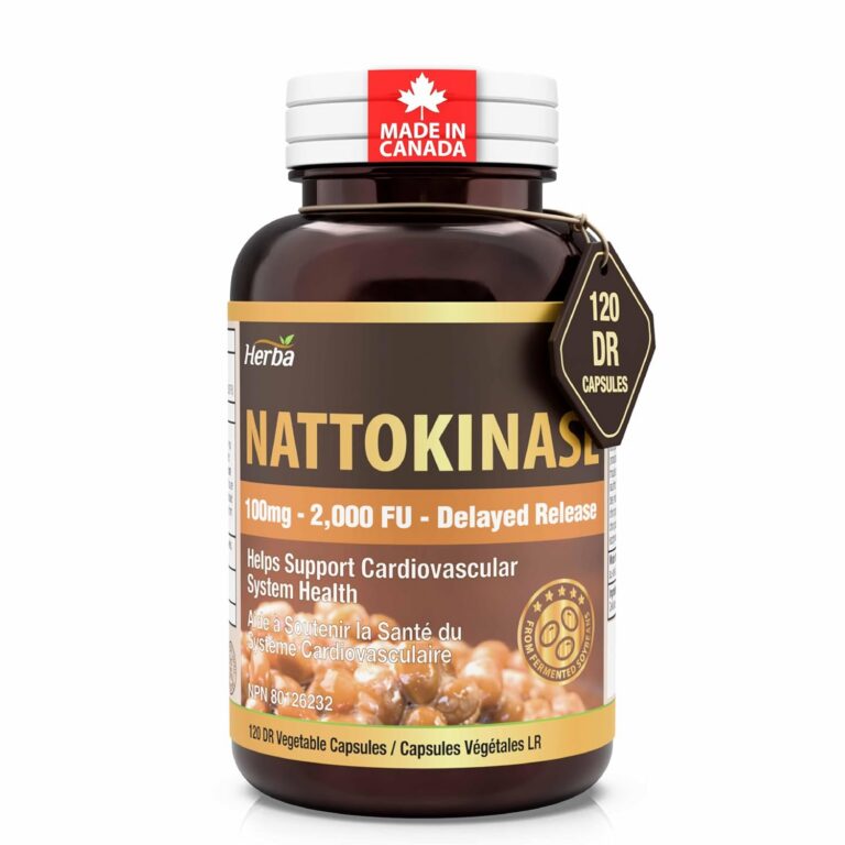 Herba Nattokinase Supplement 2000 FU – 100mg, 120 Delayed Release Capsules | Helps to Support Heart Health | Made in Canada