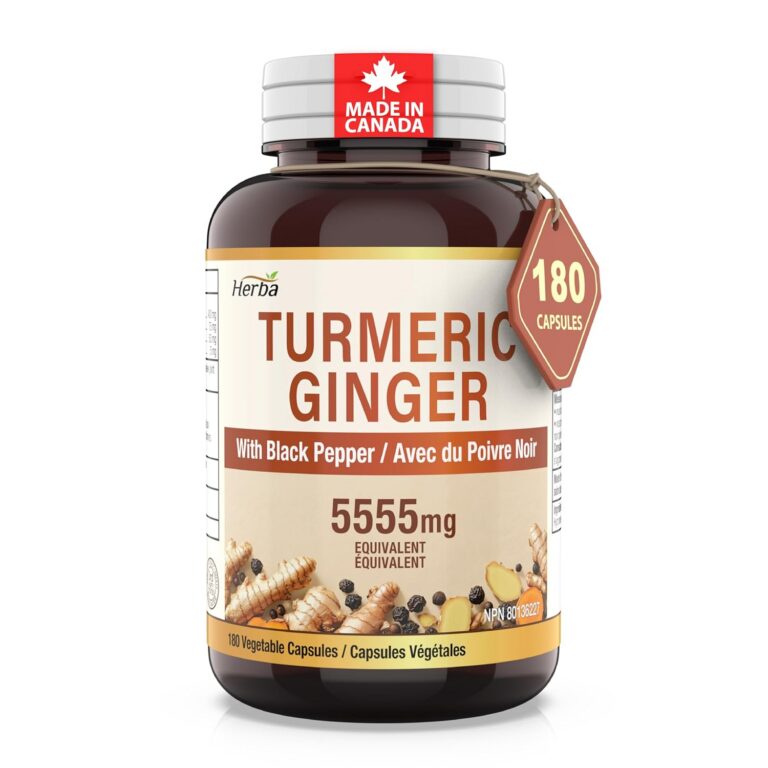 Herba Turmeric Supplements for Inflammation with Black Pepper and Ginger - 180 Capsules | 5,555mg Equiv. with 95% Turmeric Curcumin Supplements with Black Pepper | Joint Pain...
