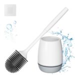 Hibbent Toilet Brush with Ventilated Drying Holder, Silicone Toilet Bowl Brush Bathroom Cleaning Bowl Brush Kit Sturdy Cleaning Toilet Brush, Floor Standing & Wall Mounted...