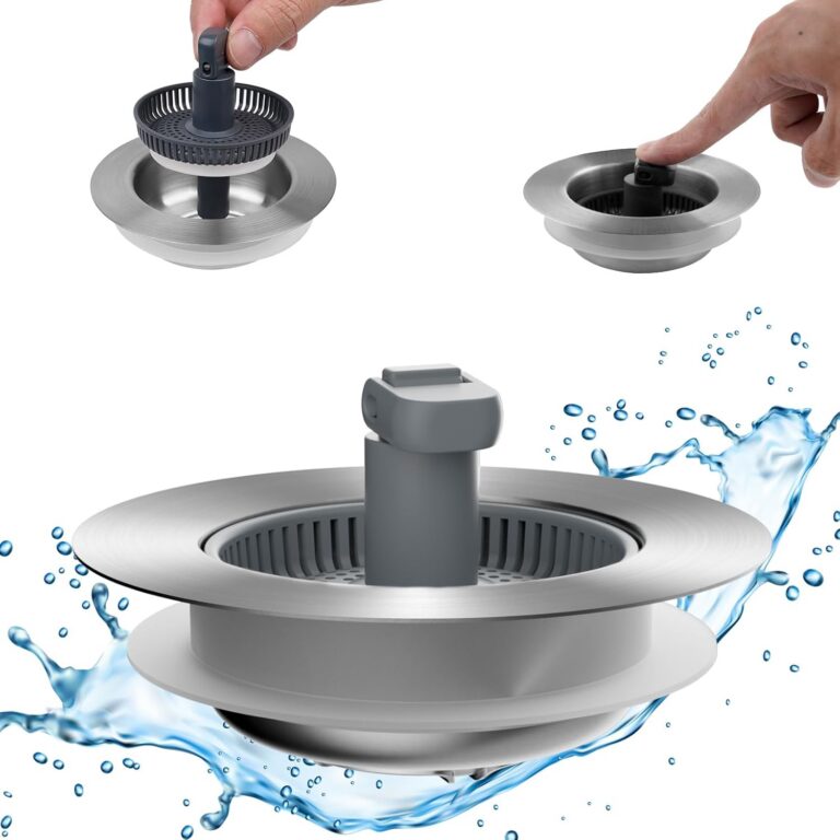 Hibbent Upgraded 3 in 1 Kitchen Sink Drain Strainer and Stopper Combo, Stainless Steel Metal Pop Up Sink Stopper, Anti-Clogging Basket with Foldable Handle for US Standard 3-1/2...