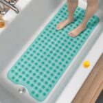 HITSLAM Bath Mat for Tub, Non Slip Bathtub Mat, 101x40cm Extra Long Bath Tub Mat, Machine Washable Bathroom Shower Mat with Suction Cups and Drain Holes, Soft on Feet, Green