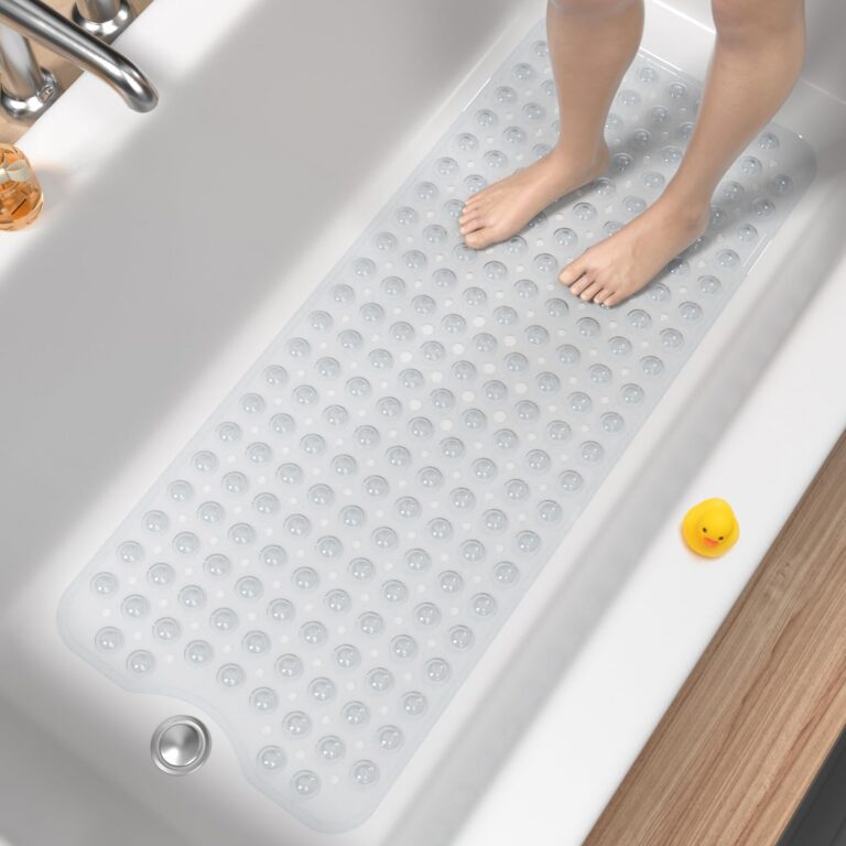 HITSLAM Bath Mat for Tub, Non Slip Bathtub Mat, 101x40cm Extra Long Bath Tub Mat, Machine Washable Bathroom Shower Mat with Suction Cups and Drain Holes, Soft on Feet, Clear