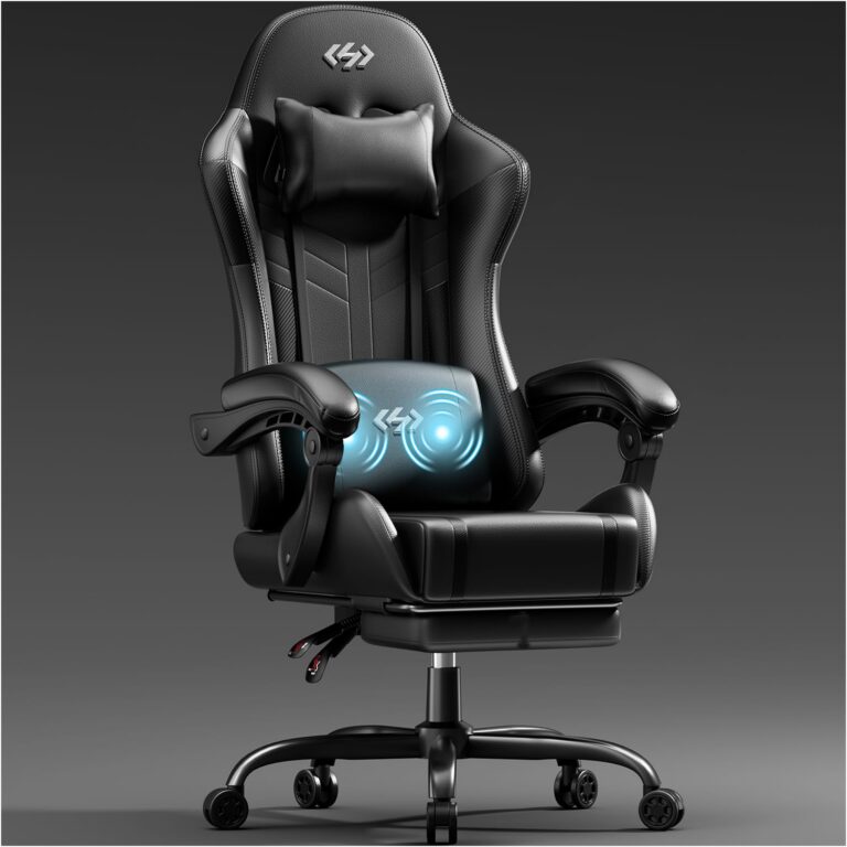 HLDIRECT Gaming Chair, Video Game Chair with Pocket Spring Cushion, Ergonomic Computer Chair for Adults with Headrest and Massage Lumbar Support, Swivel PU Leather Office...