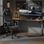 HLDIRECT Gaming Chair, Video Game Chair with Pocket Spring Cushion, Ergonomic Computer Chair for Adults with Headrest and Massage Lumbar Support, Swivel PU Leather Office...