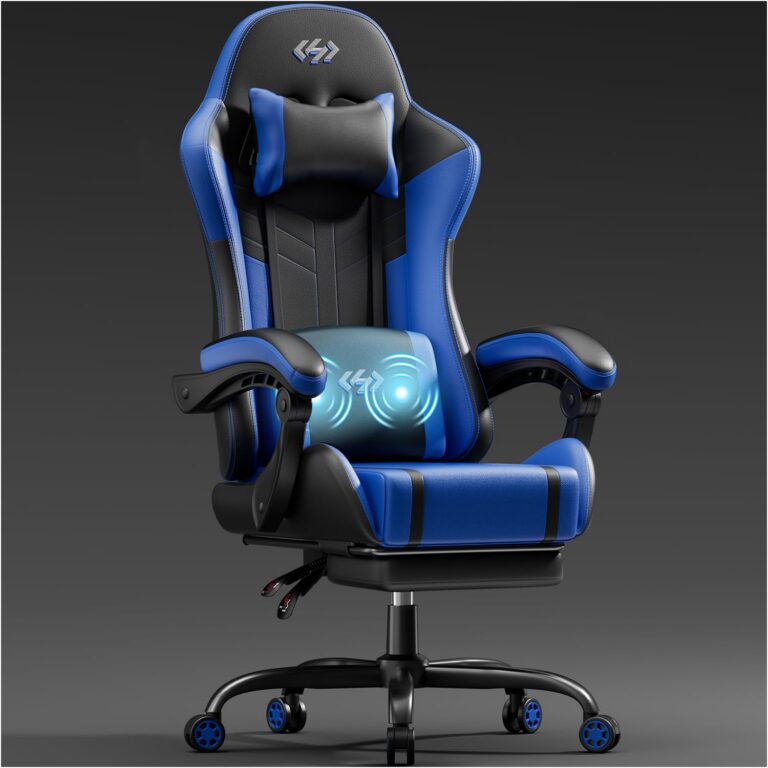 HLDIRECT Gaming Chair, Video Game Chair with Pocket Spring Cushion, Ergonomic Computer Chair for Adults with Headrest and Massage Lumbar Support, Swivel PU Leather Office...