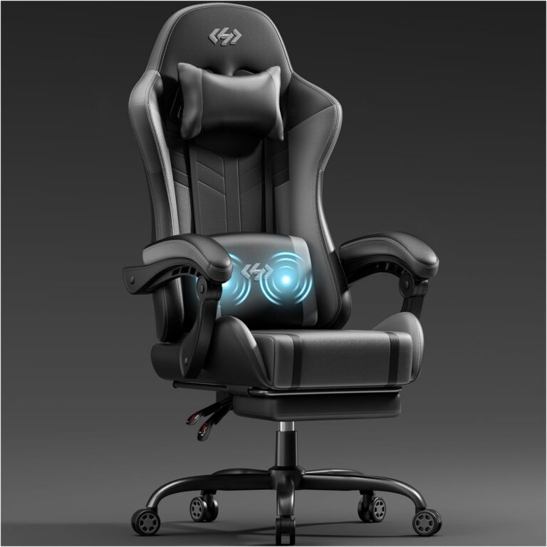 HLDIRECT Gaming Chair, Video Game Chair with Pocket Spring Cushion, Ergonomic Computer Chair for Adults with Headrest and Massage Lumbar Support, Swivel PU Leather Office...