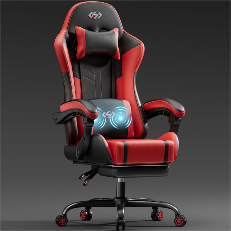 HLDIRECT Gaming Chair, Video Game Chair with Pocket Spring Cushion, Ergonomic Computer Chair for Adults with Headrest and Massage Lumbar Support, Swivel PU Leather Office...