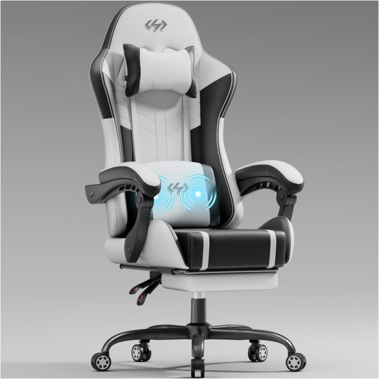 HLDIRECT Gaming Chair, Video Game Chair with Pocket Spring Cushion, Ergonomic Computer Chair for Adults with Headrest and Massage Lumbar Support, Swivel PU Leather Office...