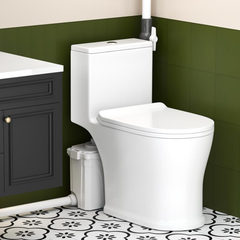 HOCANFLO High Power Macerating Toilet with 700 Watt Power Macerator Pump for Basement, One Piece Dual Flush Skirted Toilet, 36ft Vertical Upflush, Nano-Glaze, Macerator Pump for...