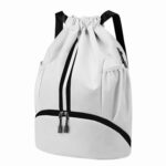 Hoedia Sports Drawstring Backpack - String Swim Gym Bag with Shoes Compartment and Wet Proof Pocket for Women/Men