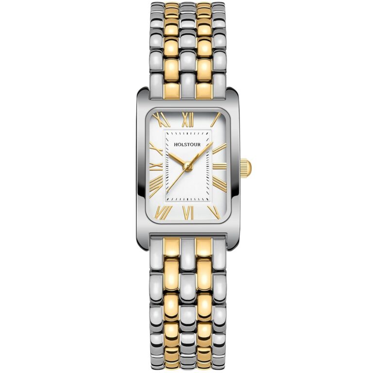 HOLSTOUR Watches for Women Vintage Bracelet Roman Dial Rectangular Case Gold Watch Waterproof with Tools