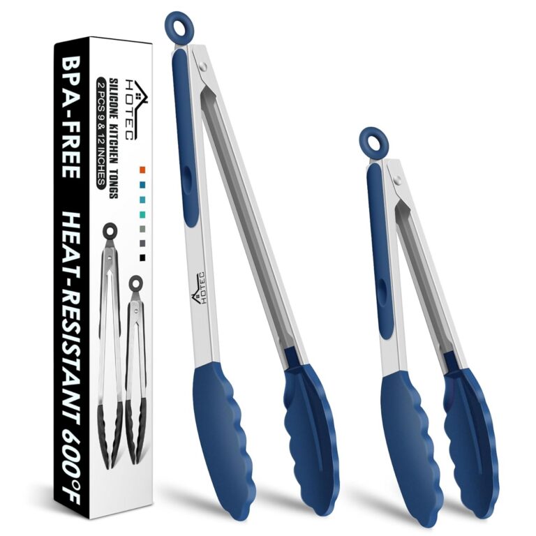 HOTEC Premium Stainless Steel Locking Kitchen Tongs with Silicon Tips, Set of 2-9" and 12", Classic Blue