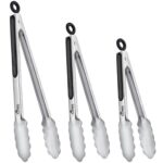 Hotec Stainless Steel Kitchen Tongs, Set of 3-7", 9" and 12", Locking Metal Food Tongs for Cooking, Serving, BBQ, Grill Non-Slip Grip