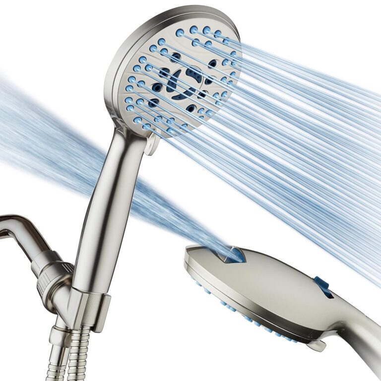 Hotel Spa AquaCare High Pressure 8-Mode Handheld Shower Head, Anti-Clog Nozzles, Built-in Power Wash to Clean Tub, Tile & Pets, Extra Long 6 ft. Stainless Steel Hose, Wall &...