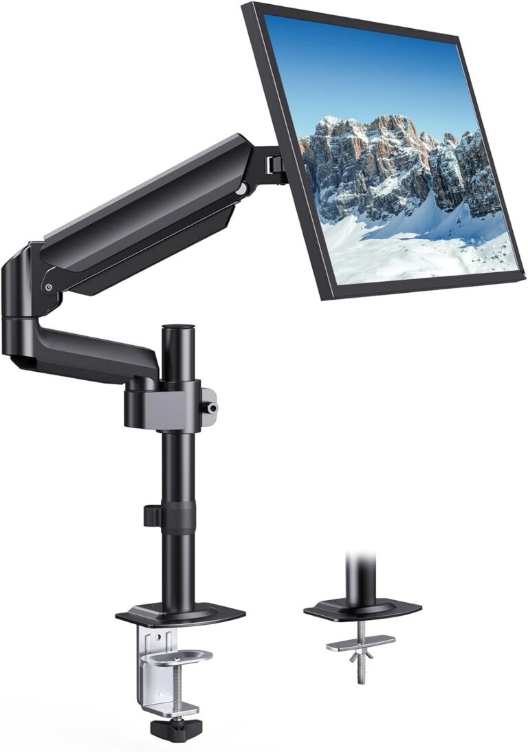 HUANUO Single Monitor Arm, Tall Computer Monitor Stand for 13–32 inch Screens Holds 4.4-19.8 lbs, Adjustable Gaming Monitor Mount Full Motion with C-Clamp & Grommet Base, VESA...