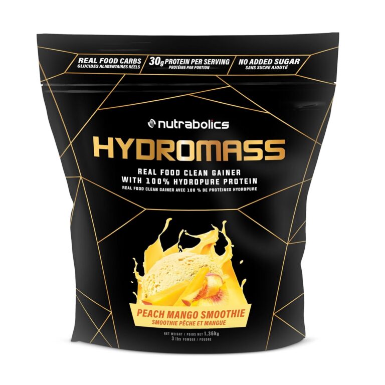 Hydromass Real Food Clean Gainer, Organic Carb Sources & Hydrolyzed Whey Protein Isolate, Peach Mango Smoothie, 3lbs