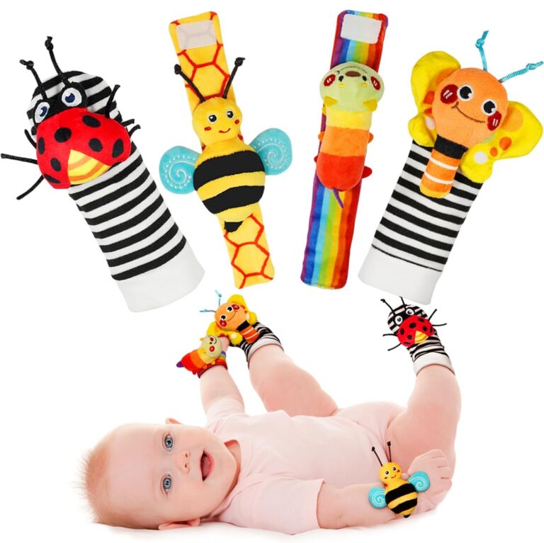 Infinno Baby Wrist Rattle Socks and Foot Finder Set, Perfect Baby Toys for 0-12 Months Newborn Boys and Girls As Infant Gifts, Garden Bug Series
