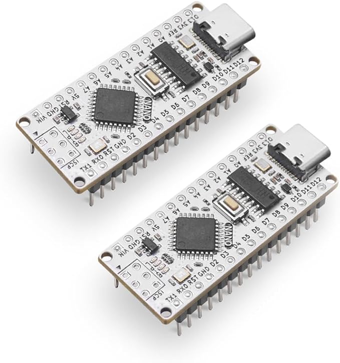 IoTCrazy Nano ATmega328P CH340G Board (2-Pack), USB Type-C, Compatible with Official Nano 3.0, Pre-Soldered Headers, for Robotics, IoT, and DIY Projects