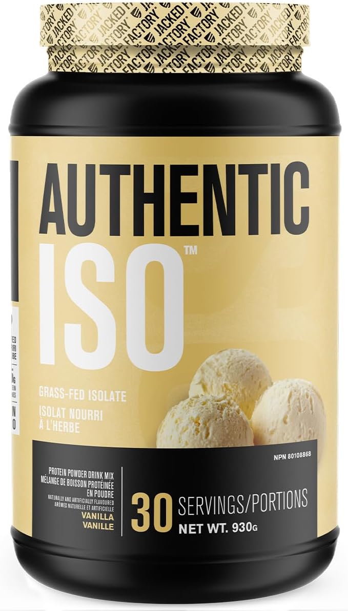 Jacked Factory Authentic ISO Grass-Fed Whey Protein Isolate Powder - Low Carb, Non-GMO Muscle Building Ingredients, No Fillers - Post Workout Recovery - 30 Servings, Vanilla
