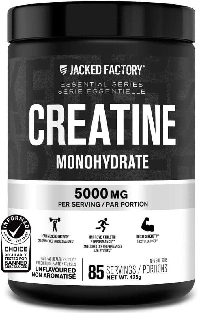 Jacked Factory Creatine Monohydrate Powder 425g - Canadian-Owned Informed Choice Certified Supplement for Increased Muscle Mass*, Improved Strength, Power, & Performance** - 85...