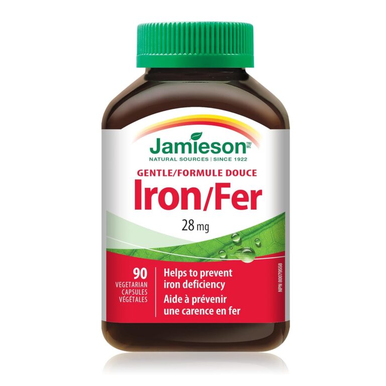 Jamieson Iron 28 mg, with Folic Acid, Vitamin B2, Vitamin B12, and Vitamin C, Helps Prevents Iron Deficiency, Provides Superior Absorption, and Gentle on the Stomach. Non-GMO,...