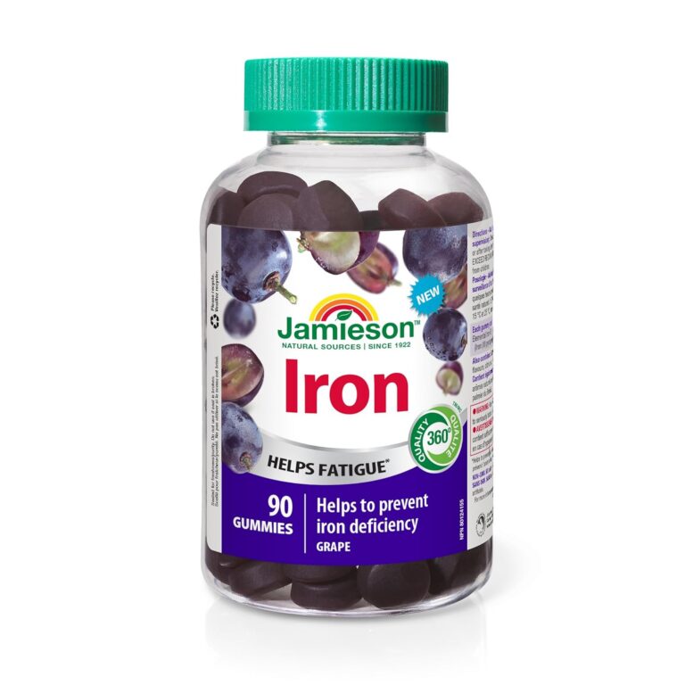 Jamieson Iron Gummies Grape Flavour, Supports Overall Health, Helps with Fatigue, Prevents Iron Deficiency and Anemia. Vegetarian, Non-GMO, Gluten-Free, No Artificial Colours,...