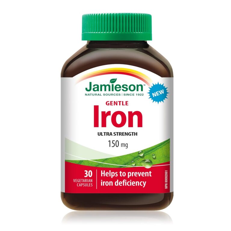 Jamieson Ultra Strength Iron 150 mg, Helps Prevents Iron Deficiency, and Gentle on the Stomach. Non-GMO, Gluten-Free, No Artificial Colours, Flavours, or Preservatives, 150...