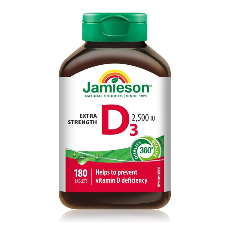 Jamieson Vitamin D3 2,500 IU Tablets, Helps Prevent Vitamin D Deficiency, and Osteoporosis, Supports Immune Health, Strong Bones, and Teeth. Vegetarian, Non-GMO, Gluten-Free,...