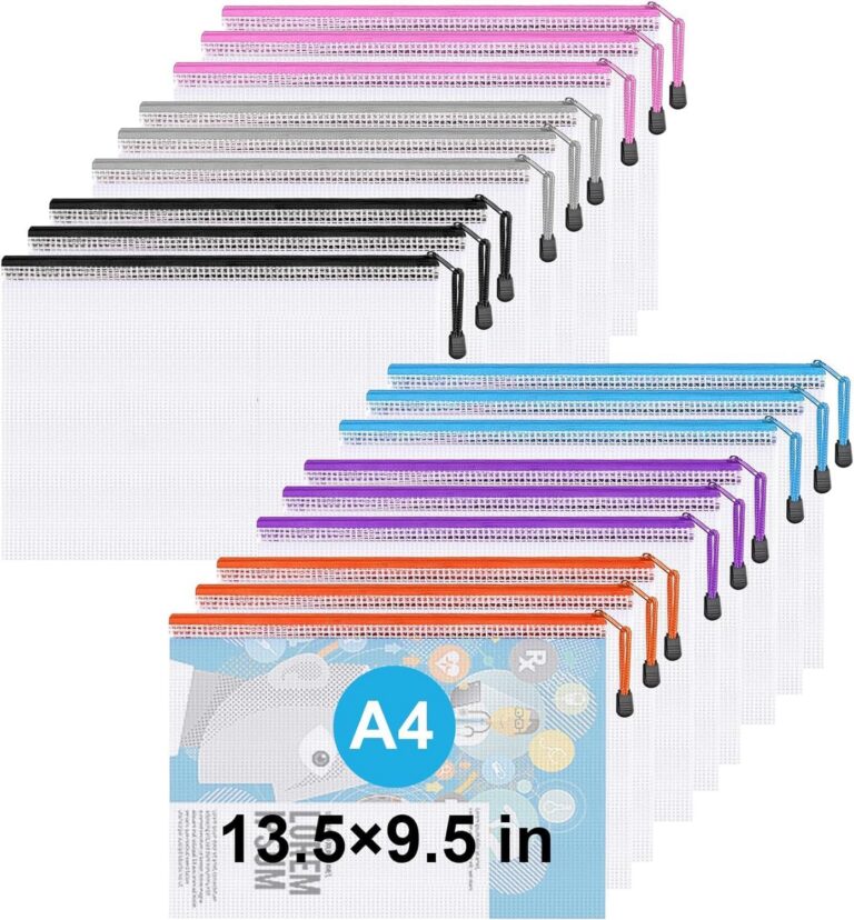 Jicsetk 18 Pack A4 Mesh Zipper Pouch Bags, Waterproof Document Organizers, Clear Zipper Pouch for Office, School, Travel & Home, Puzzle & Board Game Storage