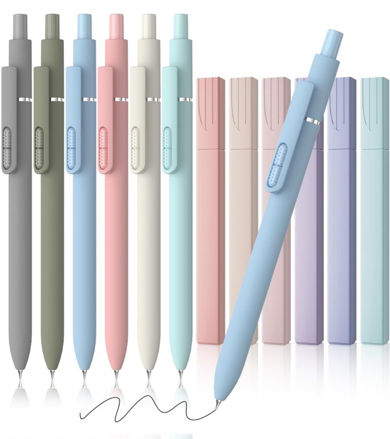 JIMMIDDA- 12 Pack Gel Pens, 0.7mm Black Ink Fine Point Smooth Writing with Aesthetic Highlighters, Quick-dry Long-lasting Pens Set for Journaling School Office Supplies(6 Pens +...