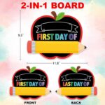 JUESMOS First and Last Day of School Chalkboard, 9.5"x11.8" Double Sided Pencil Apple Back to School Sign for Kids Girls Boys Reusable 1st Day of Kindergarten Preschool Photo...